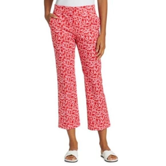 Piazza Sempione Womens Pants EU 46 US 10 Micro Floral Flared Leg Pink Red NWT